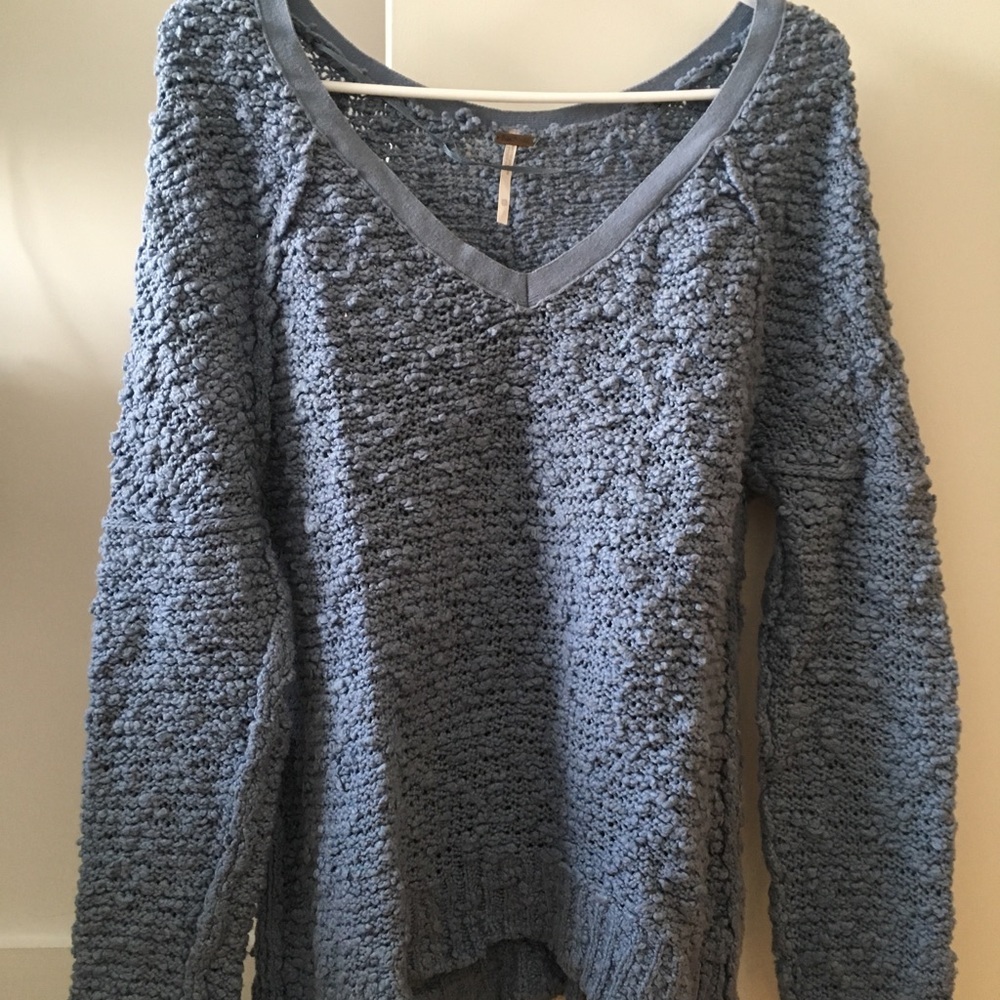 Free People Shaggy Knit Pullover in Sky Blue XS
